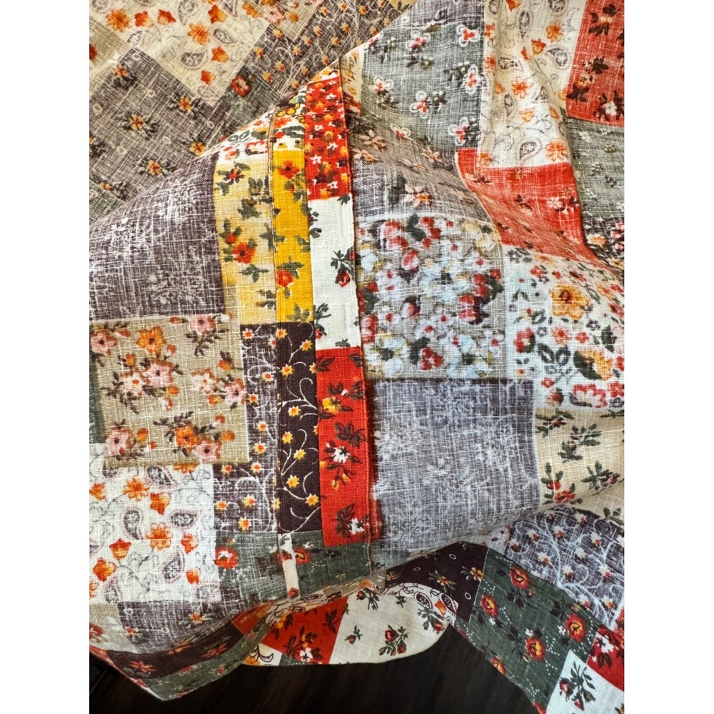 Vintage Patchwork Cotton Shower & Window Curtain Set Floral 70s Calico Pront - Picture 9 of 12